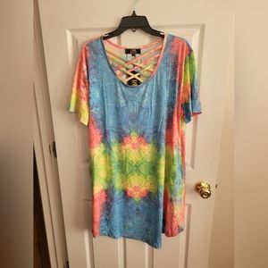 L&B Neon Tie Dye Criss Cross Tshirt Dress